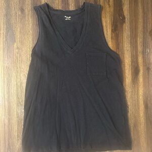 Madewell Whisper Pocket Tank Top Womens Black V-Neck XS